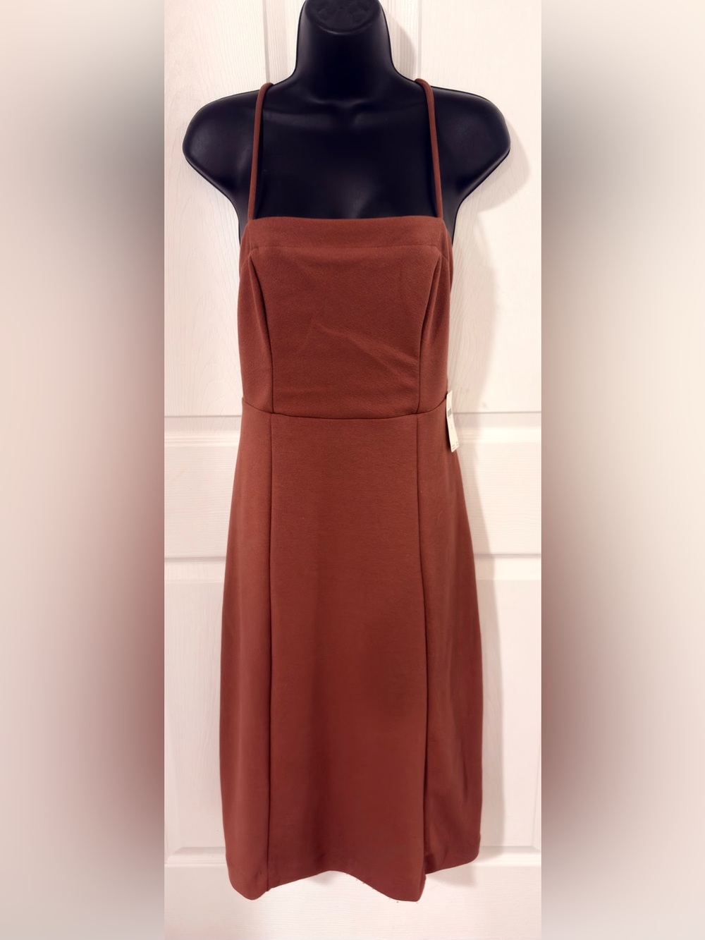 Anthropologie Rust Brown Aline  midi dress spaghetti straps minimalist